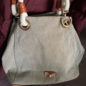 Michael Kors Extra Large Canvas W Leather Tote/Overnighter  Bag W Rope Handles